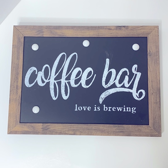 Coffee Bar | Wooden Framed Magnetic Coffee Bar Love Is Brewing Hanging Sign - Picture 6 of 7